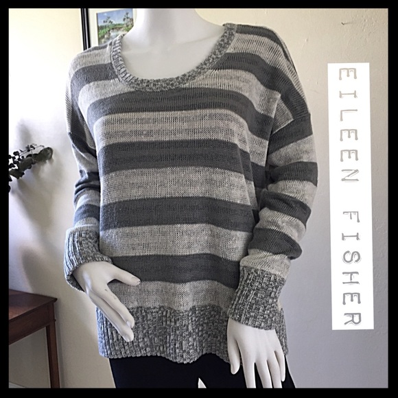 Eileen Fisher Sweaters - Eileen Fisher Gray Striped Linen Pullover